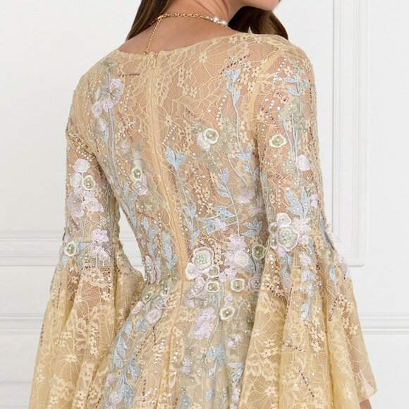 V-Neck Lace Short Sleeve Prom Dress GSGL1592 - Picture 3 of 7